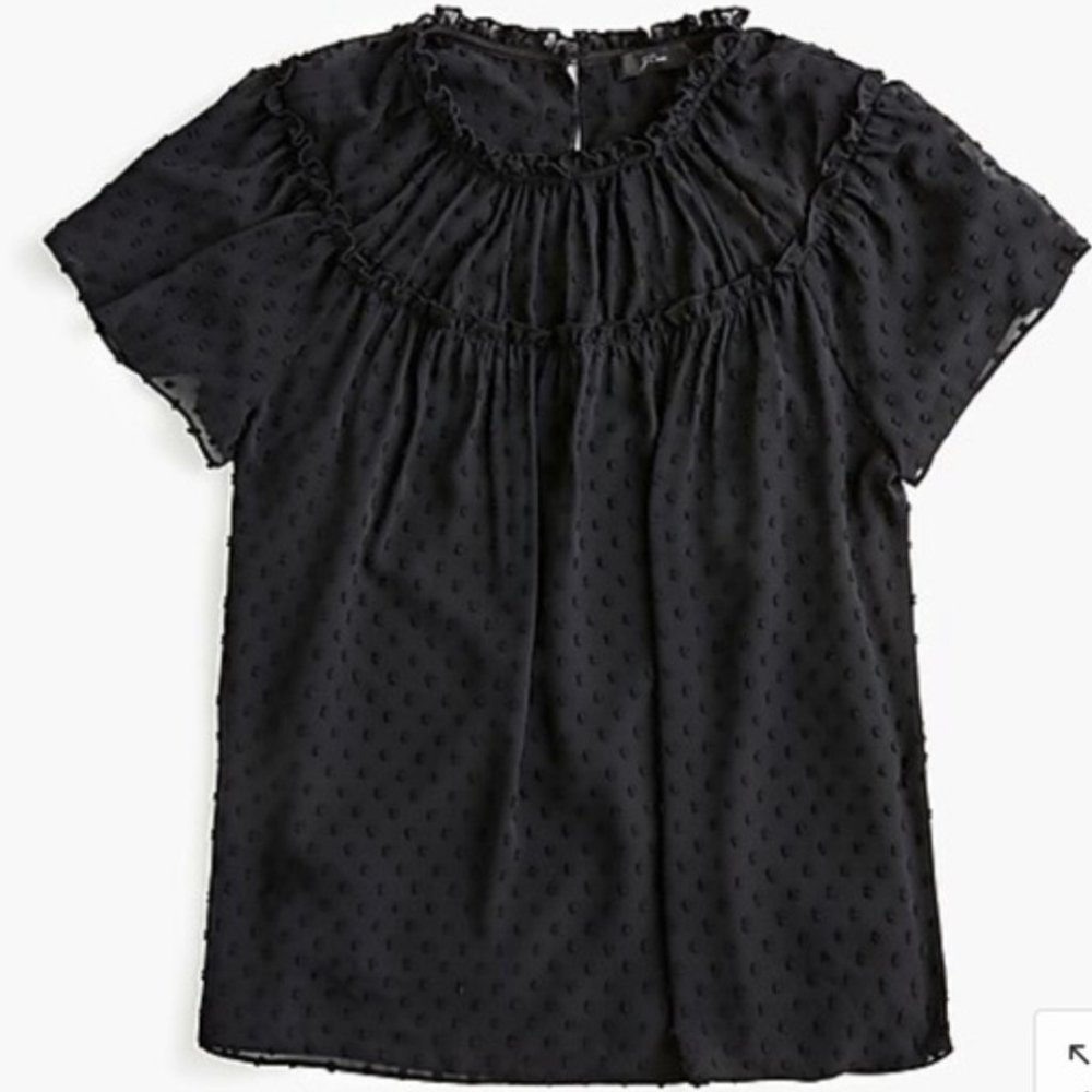 Gathered bib top in drapey swiss dot